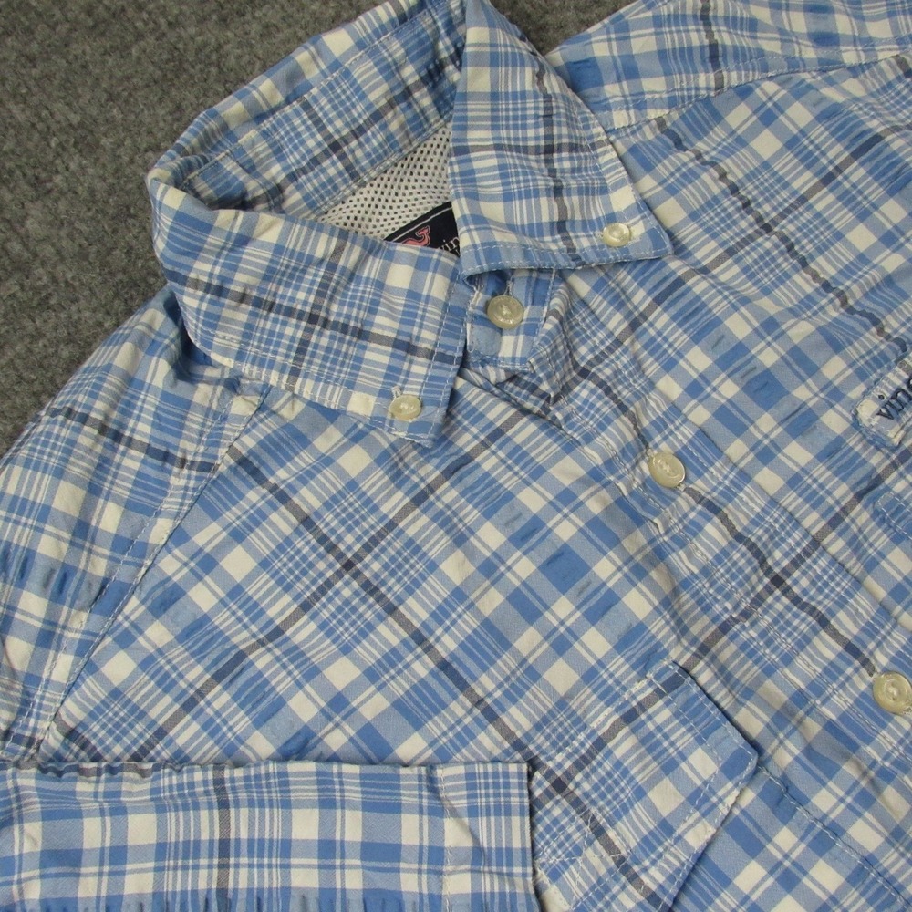 Vineyard Vines‎ Harbor Shirt Mens Extra Small Plaid Vented Fish Seersucker Nylon